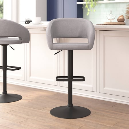 Flash Furniture Gray Fabric Adjustable Height Barstool CH-122070-GYFABBK-GG